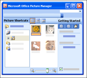 Picture Manager opens to display three panes.