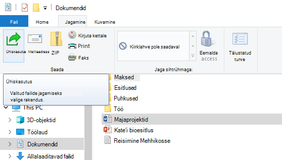 Kust leida nupp Anna ühiskasutusse File Exploreris Windows 10