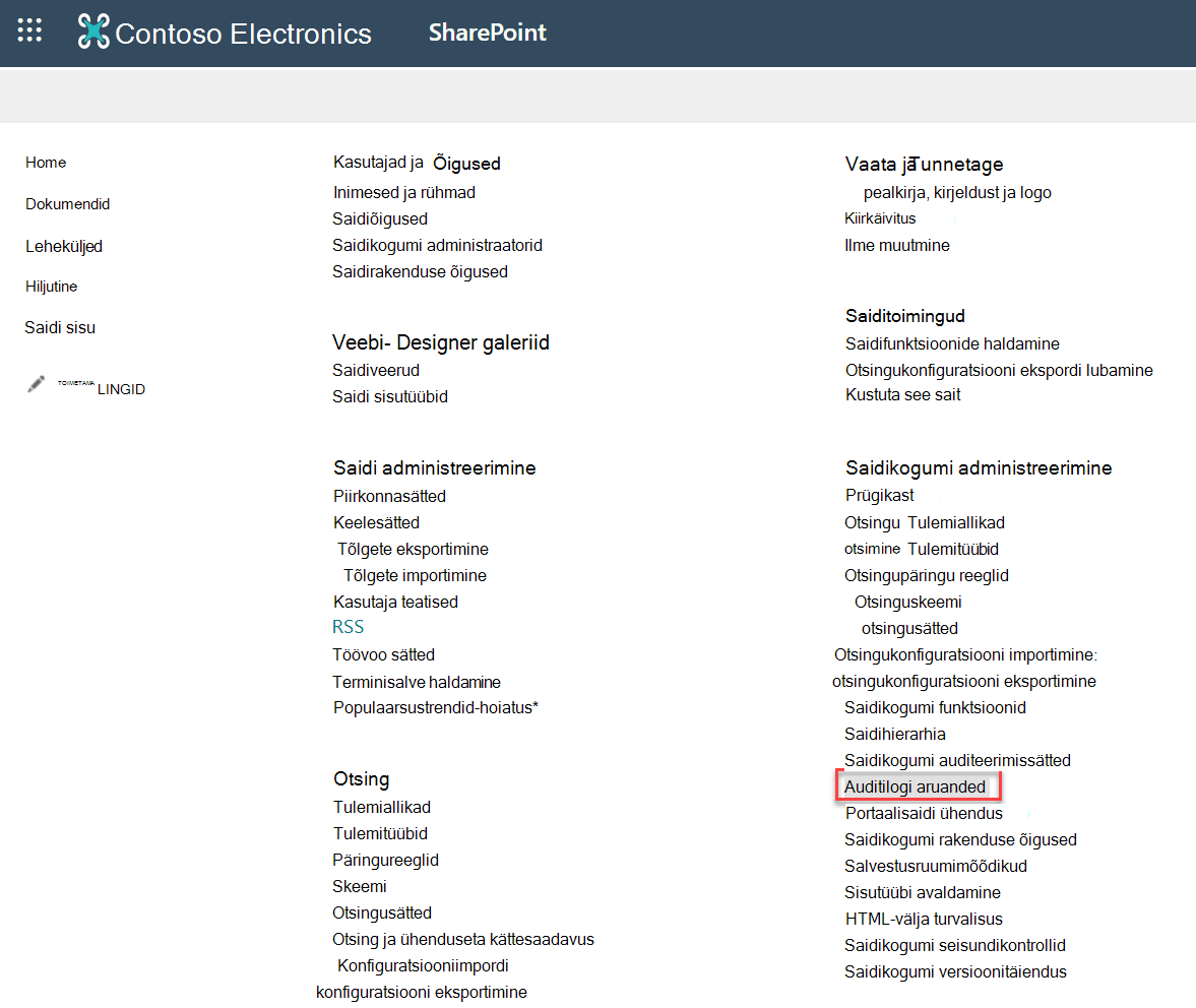 screenshot of audit log reports