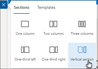 Screenshot of vertical section option highlighted