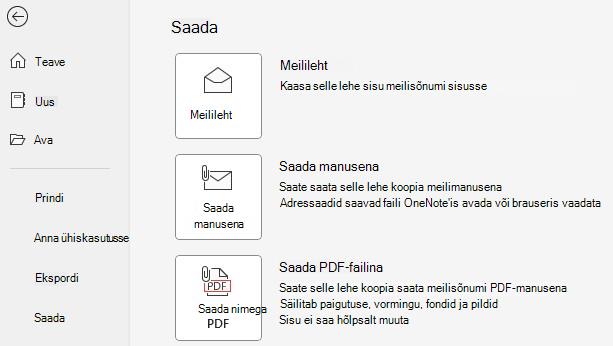 Kuvatõmmis nuppudest Saada manusena ja Saada PDF-failina.