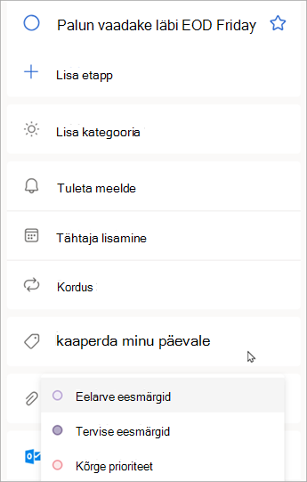 Kui kuvatakse tööülesande üksikasjad, valige Outlookis juba loodud kategooria määramiseks Vali kategooria.