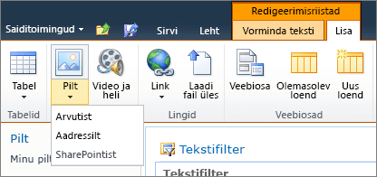 Klõpsake lindil nuppu pilt ja valige siis arvuti, aadress või SharePoint.