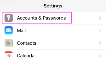 Device Settings (Seadme sätted) > Accounts & Passwords (Kontod ja paroolid)
