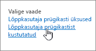 SharePoint 2013 prügikast, kus on esile tõstetud vaate „Lõppkasutaja prügikastist kustutatud“ link