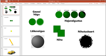 Slaid, millel on SVG-filtrite näited