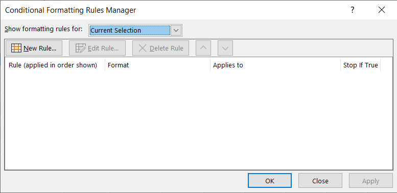 Conditional Formatting Rules Manager dialog box