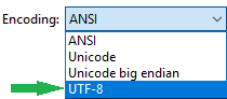 Valige väljal Kodeerimine väärtus UTF-8.
