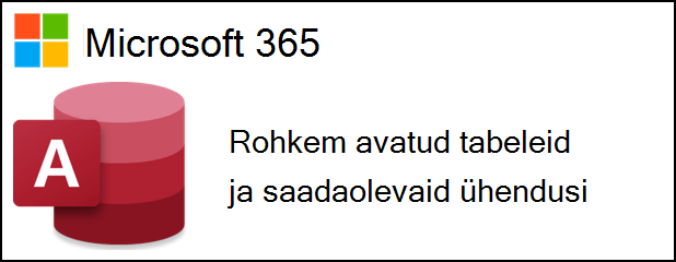 Microsoft 365 rakendus Access logo teksti kõrval, mis ütleb rohkem avatud tabeleid ja saadaolevaid ühendusi