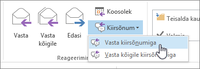 Rühmale Vastamine, kus on avatud kiirsõnumside ripploend ja esile tõstetud käsk Vasta kiirsõnumiga