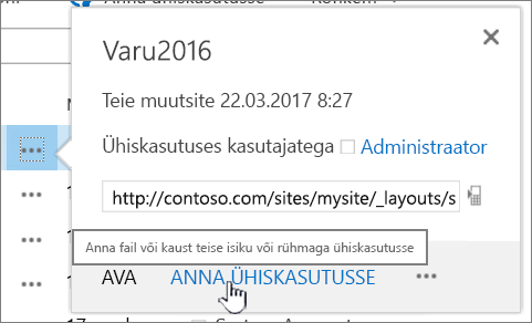 Nupu „Anna ühiskastusse“ klõpsamine failil