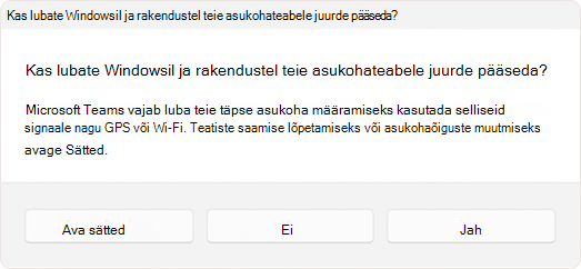 Kuvatõmmis viibast, kus palutakse kasutajal lubada rakendusele juurdepääs asukohale.