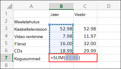 Excel veebi automaatsumma lahtri jaoks