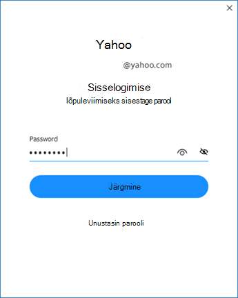Yahoo Outlooki installikuva 2. kuva – parooli sisestamine