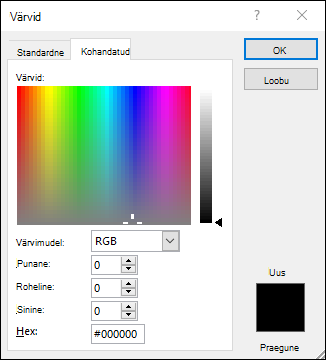 Exceli töölaua kohandatud värvivalija