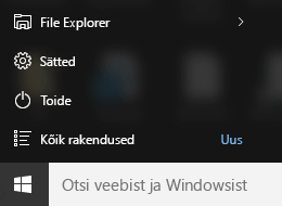 Windows 10 menüü Start seadete rakendus