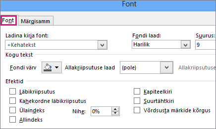 Font dialog box in Excel