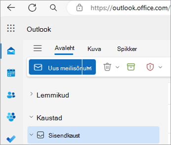 Kuvatõmmis Outlooki veebirakendus avalehest