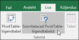 Kui soovite lasta Excelil luua PivotTable-liigendtabeli, valige Lisa > Soovitatavad PivotTable-liigendtabelid