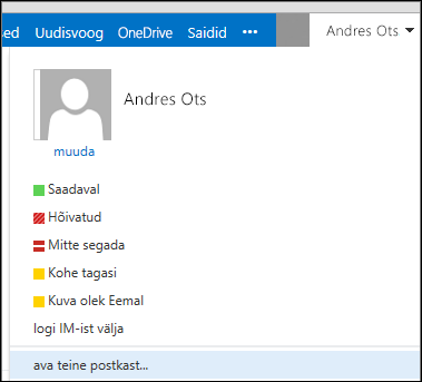 Outlook Web Appi menüü Ava teine postkast