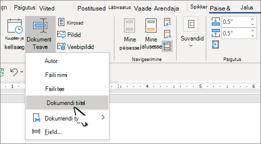 Header ribbon with Document Info highlighted