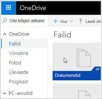 OneDrive’i kausta Dokumendid kuvatõmmis.