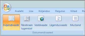 Screenshot shows the Document Views group with the Print Layout option selected. Other options available are Full Screen Reading, Web Layout, Outline, and Draft.