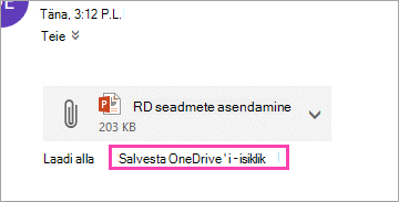 Allalaadimislink manuse salvestamiseks OneDrive'i.