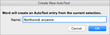 Create New AutoText dialog box