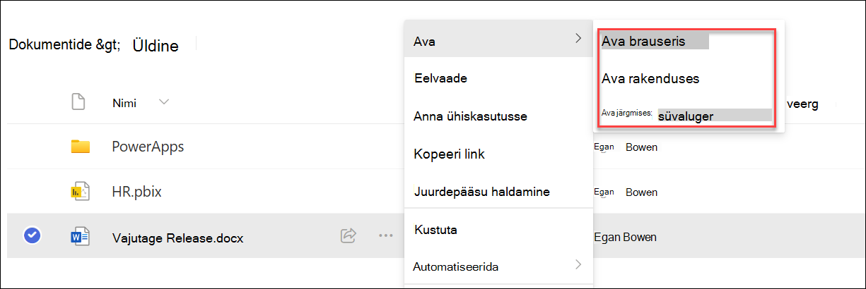 kuvatõmmis dokumendi kolmest avatud suvandist.