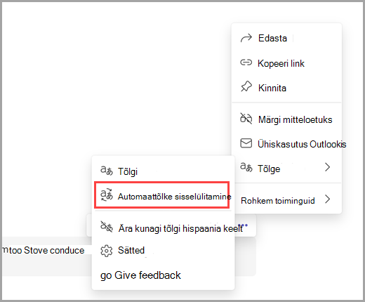 Automaattõlke sisselülitamiseks valige rohkem suvandeid