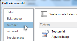 Klõpsake Outlooki suvandites suvandit Kalender.