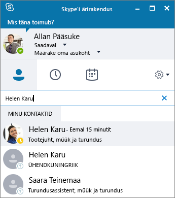 Skype’i ärirakenduse akna kuvatõmmis lisatava kontakti otsimise ajal
