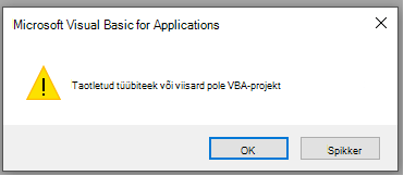 Kuvatõmmis tõrkest aknas Microsoft Visual Basic for Applications