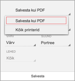 Valige PDF-ina salvestamine