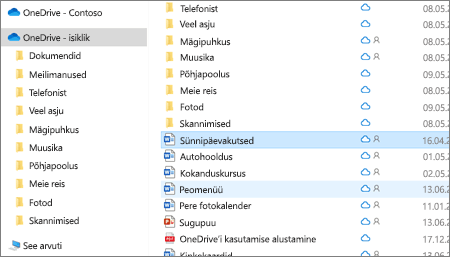 Kuvatõmmis OneDrive’i isiklikust kaustast File Exploreris.