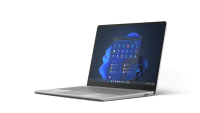 Näitab, et Surface Laptop Go 2 on avatud ja kasutusvalmis.