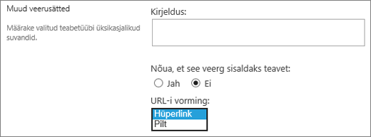 Veerutüübi „Pilt/hüperlink“ valikud