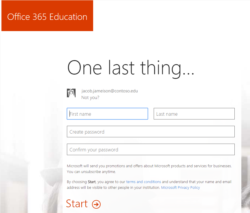 Kuvatõmmis parooli loomise lehest teenusekomplekti Office 365 kasutamiseks registreerumisel.