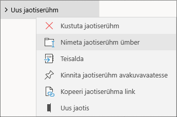 Jaotiserühmade ümbernimetamine rakenduses OneNote for Windows 10 