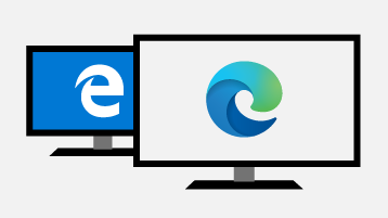 Illustratsioonid kahe arvutikuvariga; ühes on näha Microsoft Edge’i pärandversiooni logo ja teises uue Microsoft Edge’i logo