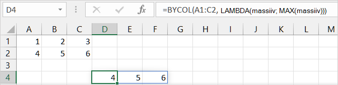 Funktsiooni BYCOL esimene näide