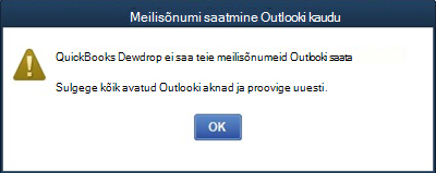 Tõrge Quickbooksi töölauarakenduses ei saa Outlookis meilisõnumeid saata