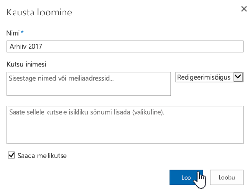 SharePoint Online’i klassikalise režiimi ühiskasutusdialoog