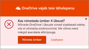Pilt OneDrive ' i töölaua sünkroonimise rakendusest teate ümbernimetamine
