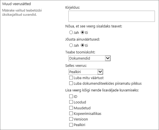 Veerutüübi „Otsing“ valiku dialoogiboks