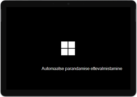 Must ekraan, millel on Windowsi logo ja tekst "Automaatse parandamise ettevalmistamine".