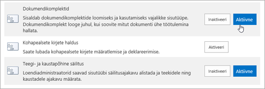 Näited saidikogumi funktsioonidest, mida saate SharePointis aktiveerida