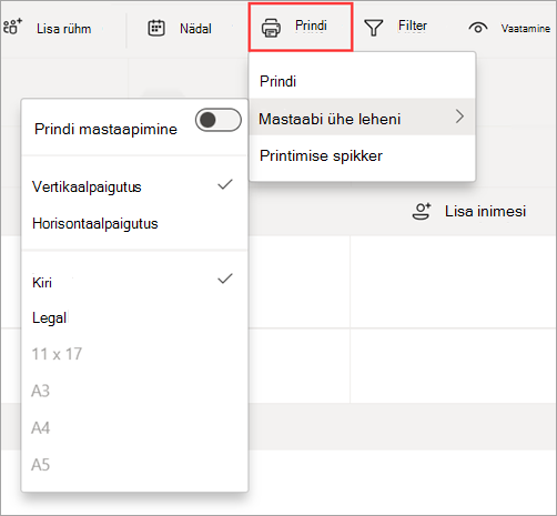 Screenshot showing the Print option in Shifts to print a schedule.