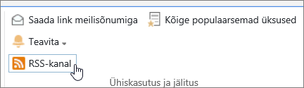 Teegimenüü, kus on esile tõstetud RSS-kanali teatis